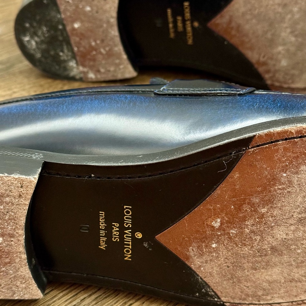 Louis Vuitton Deep Blue Leather Slip-Ons - Picture 9 of 12